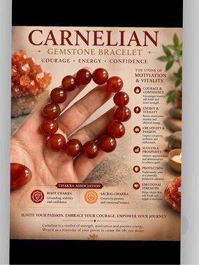 Carnelian Gemstone Bracelet - Red Carnelian Bead Bracelet